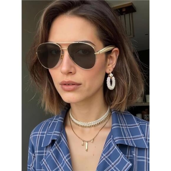 Oversized Gold Aviator Sunglasses for Women Men Retro 70s Metal Big Aviators